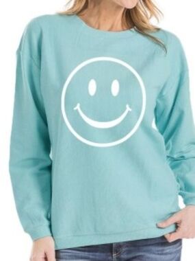 Katydid Aqua Smiley Face Crewneck Sweatshirt